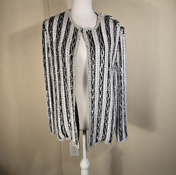 Papell Boutique Jackets & Blazers - Vintage Papell Boutique Beaded Jacket XL , Silk Full Length Sleeve